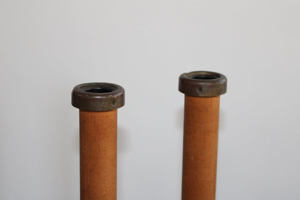 Antique Wood Textile Mill Bobbin Spool Candleholders