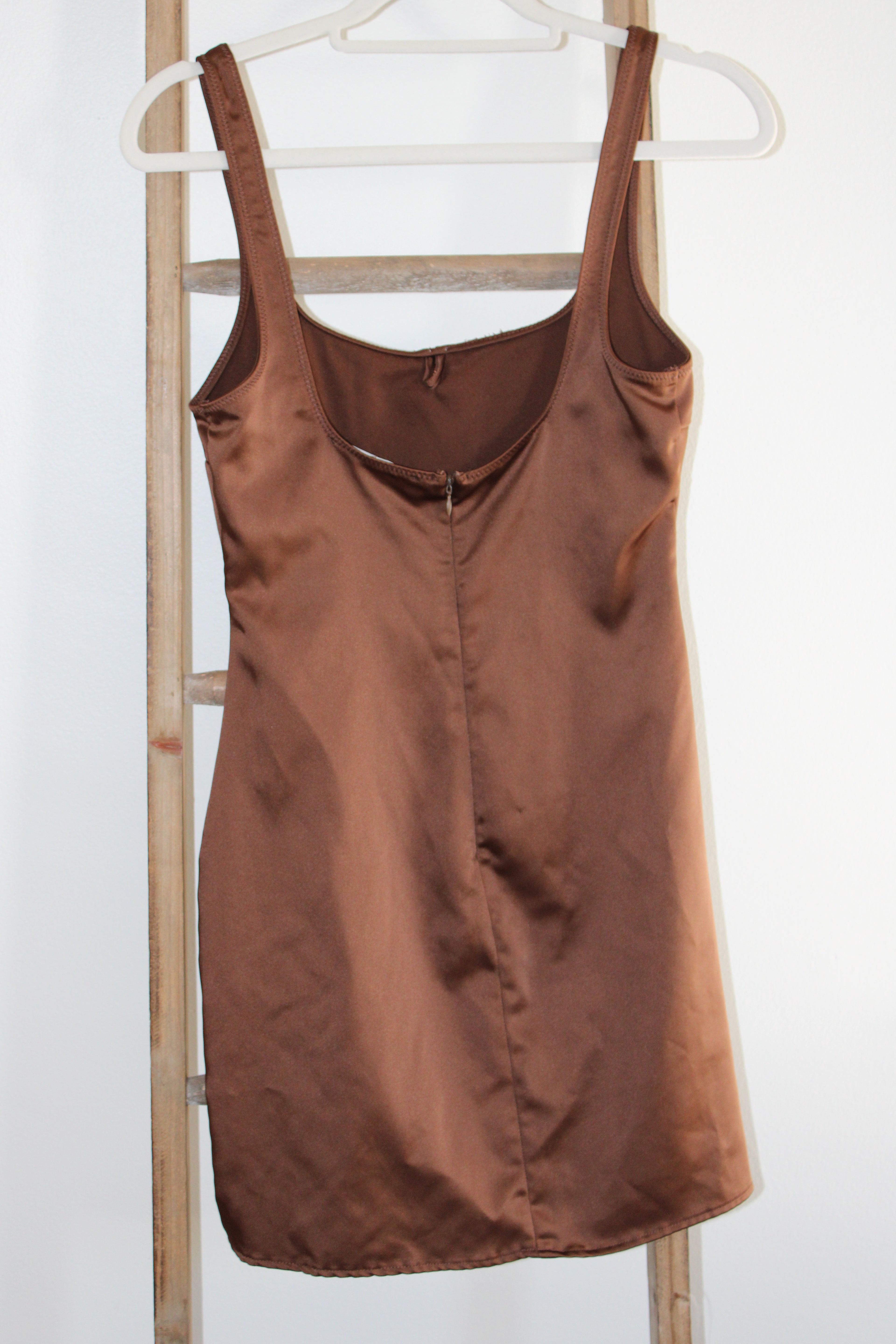 Zara Brown Satin Mini Dress