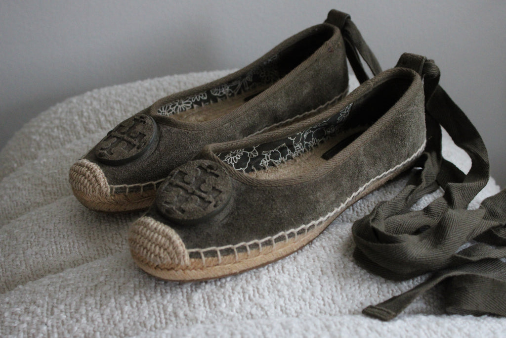 Tory Burch Olive green Suede Espadrilles
