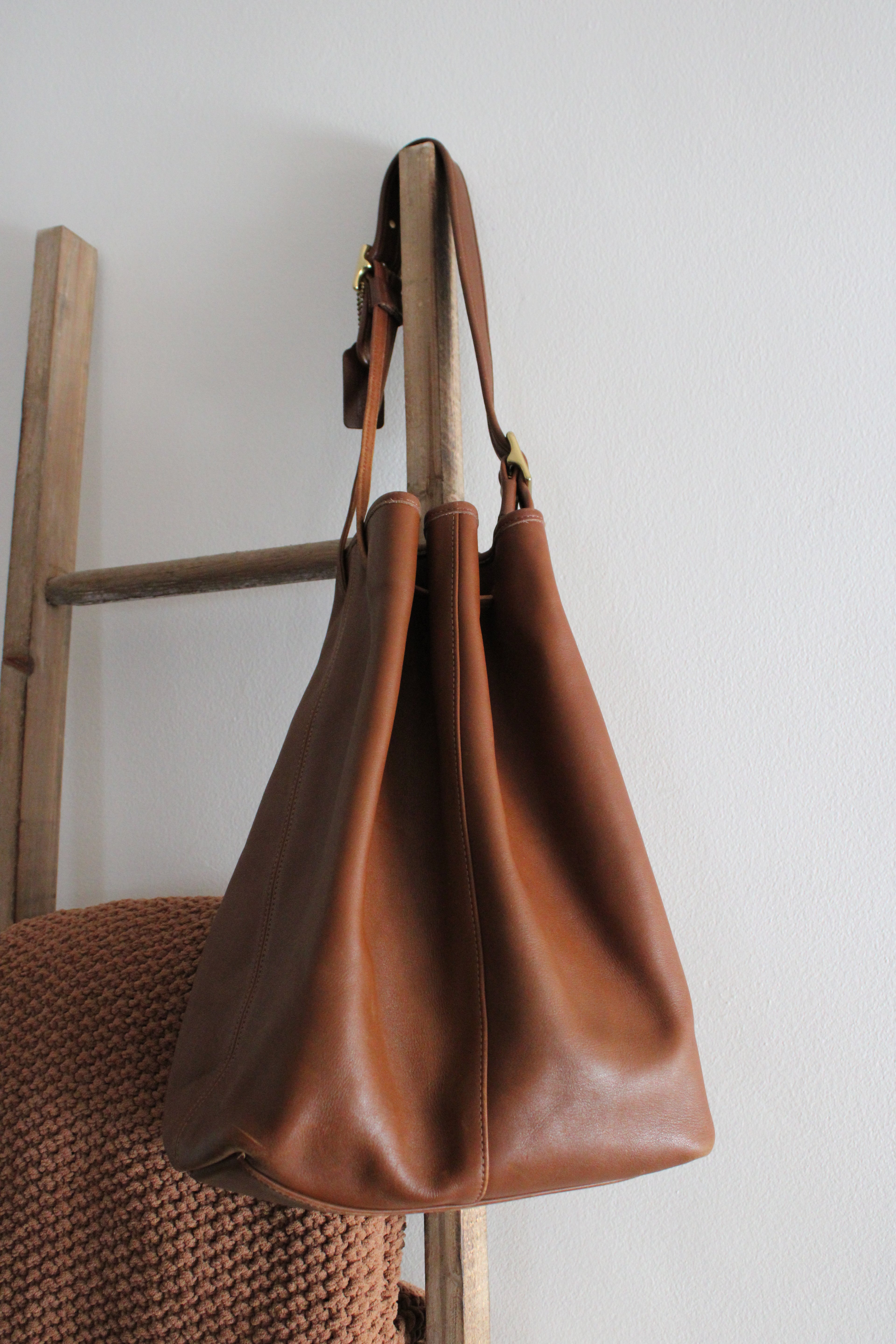 Coach Vintage 9166 Legacy Brown Leather Drawstring Bucket Bag