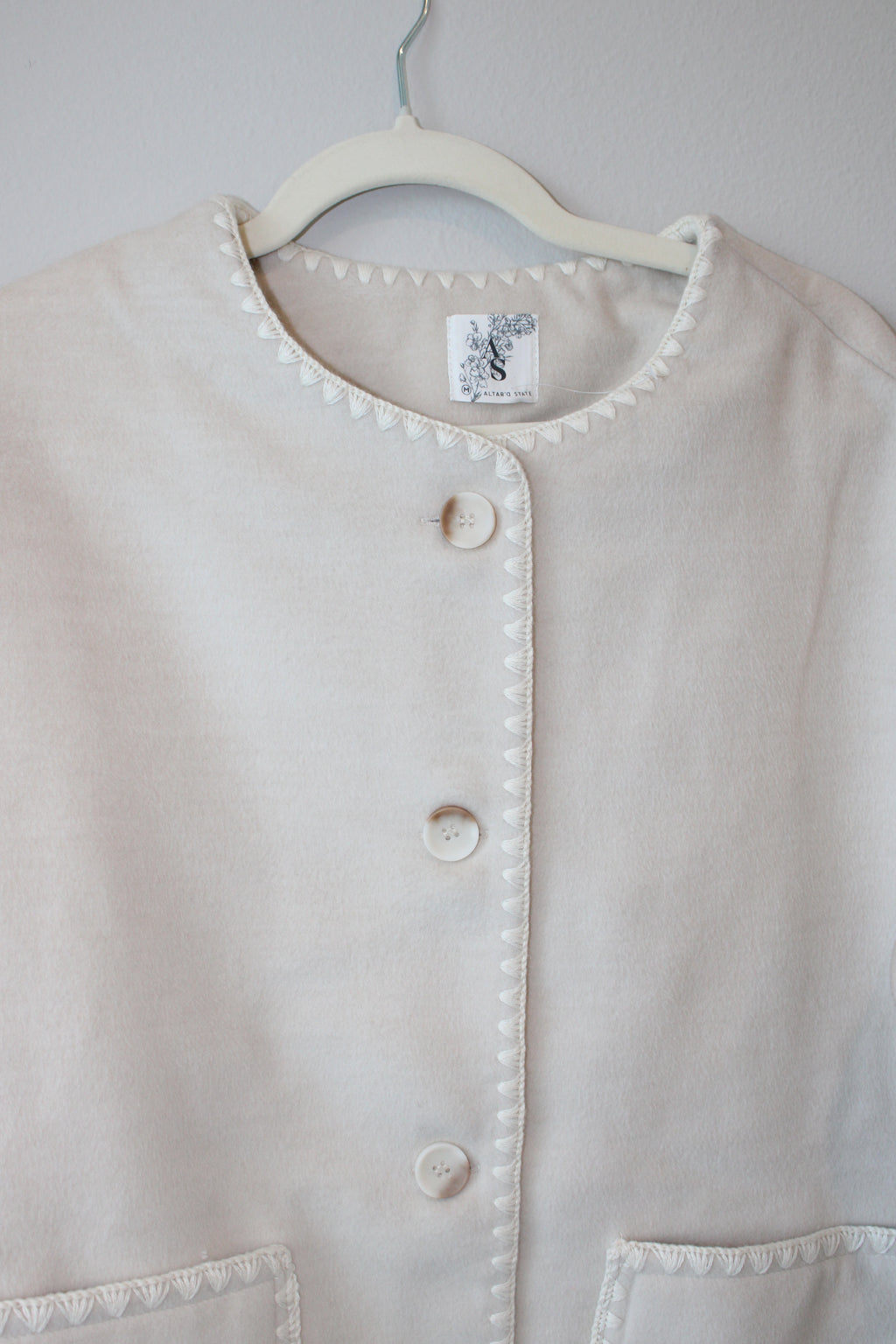 Altar'd State Leona Whipstitch Trim Collarless Jacket