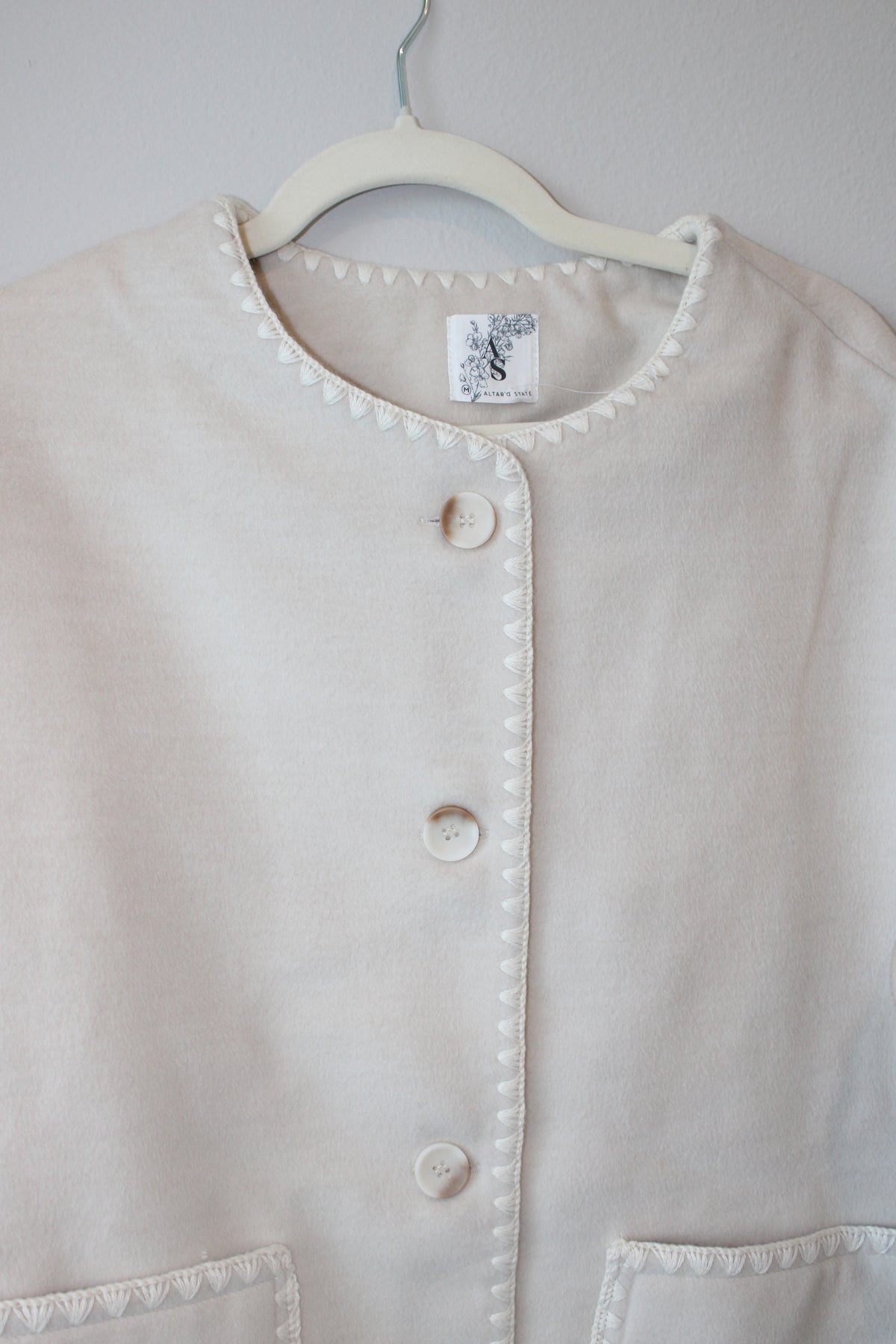 Altar'd State Leona Whipstitch Trim Collarless Jacket