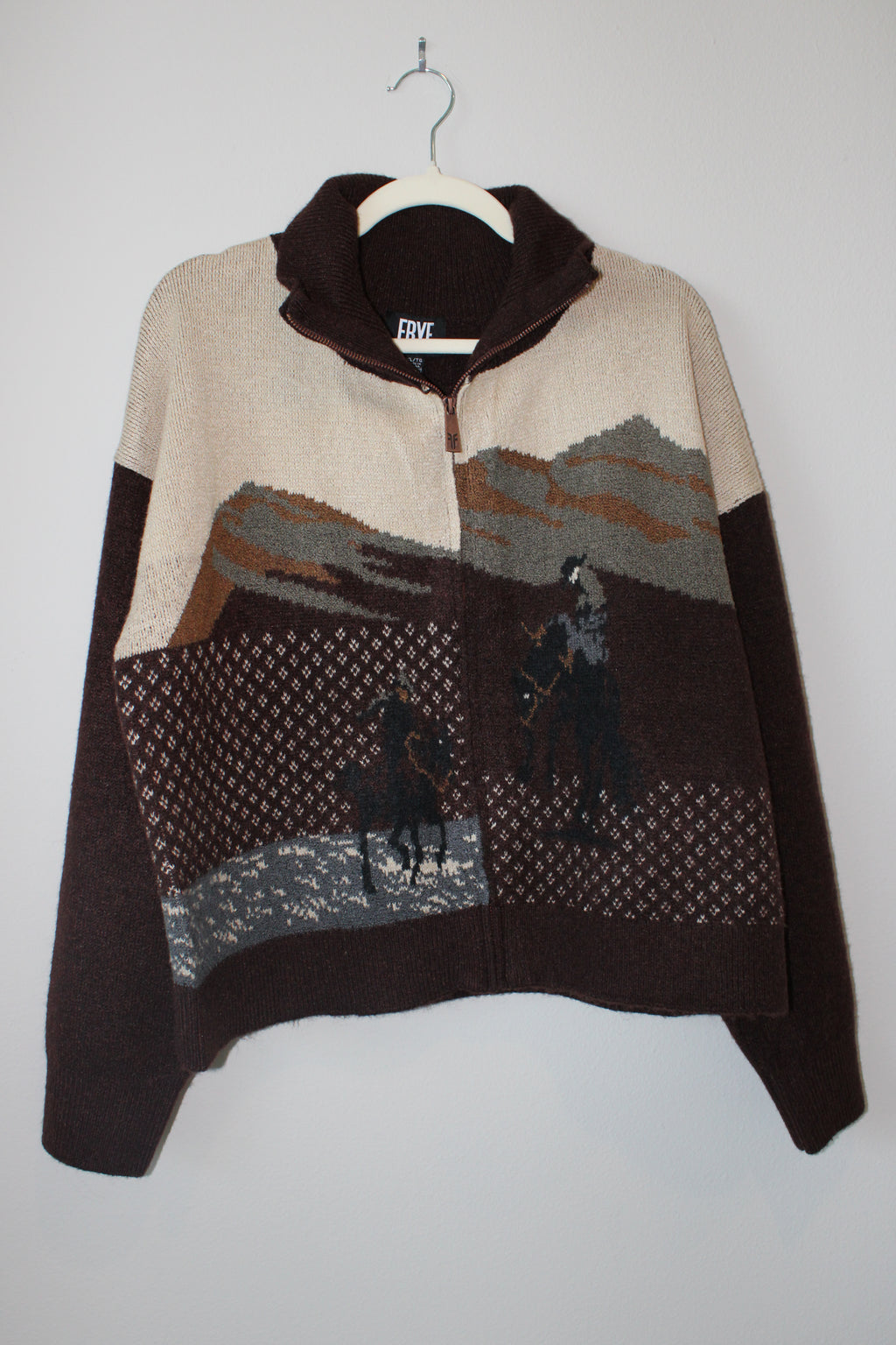 Frye western landscape horse rider zip sweater