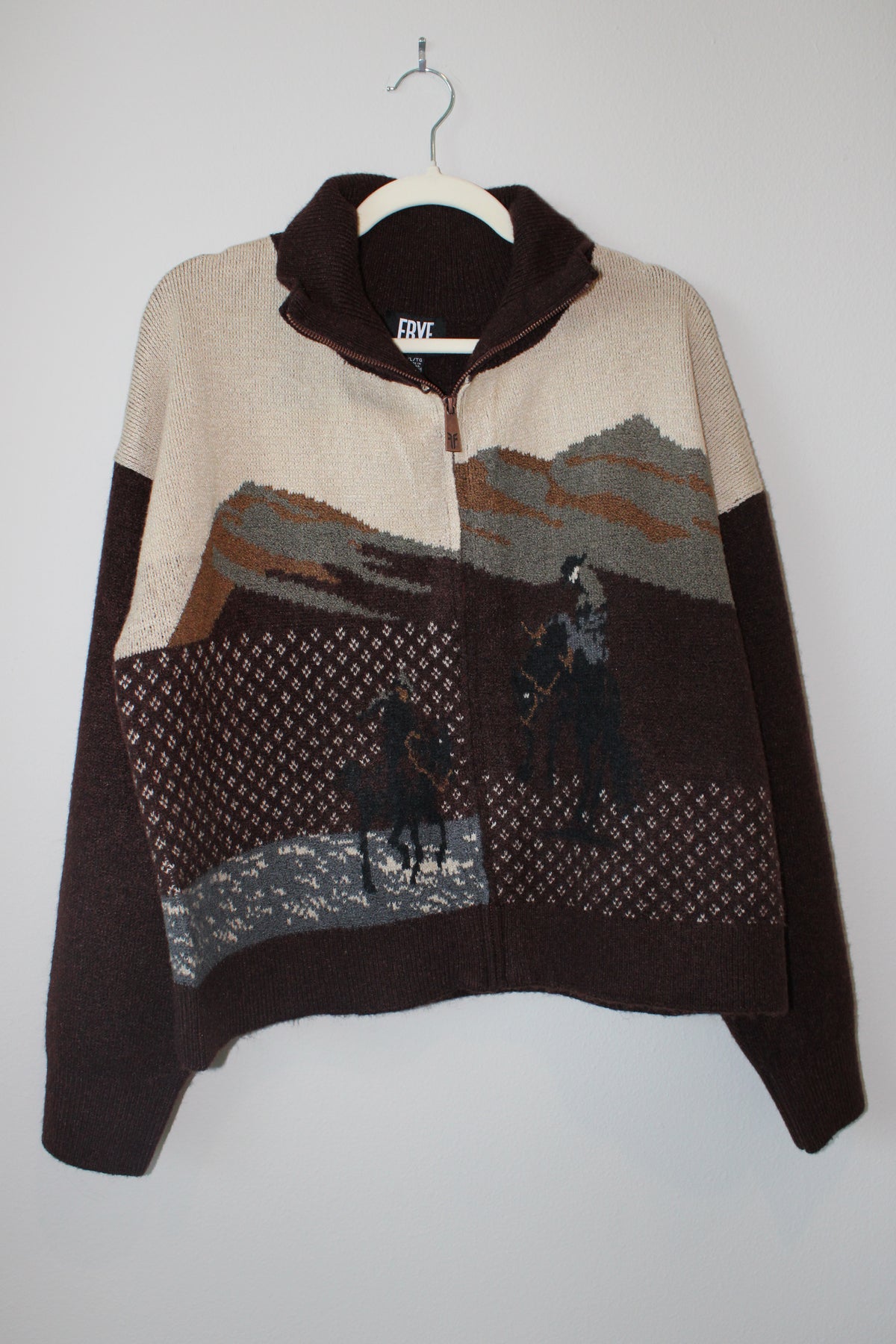 Frye western landscape horse rider zip sweater