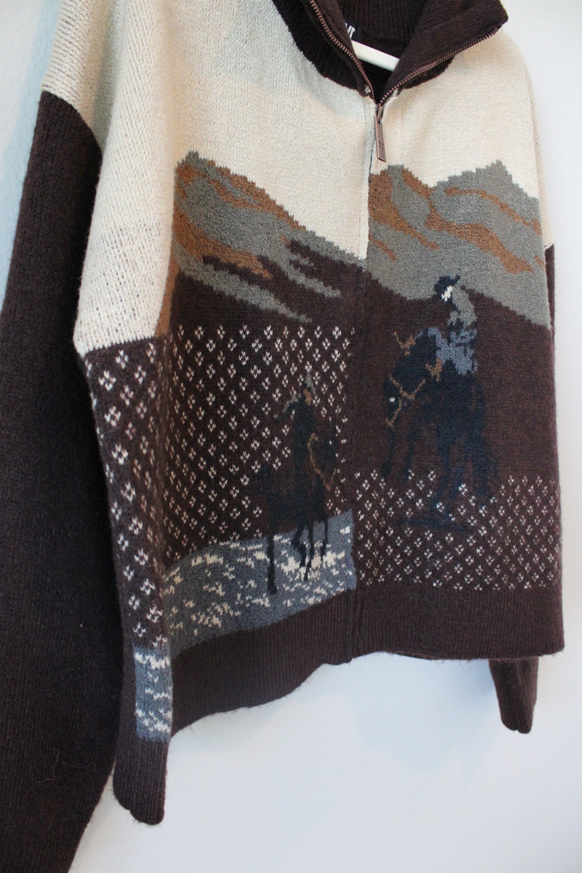 Frye western landscape horse rider zip sweater