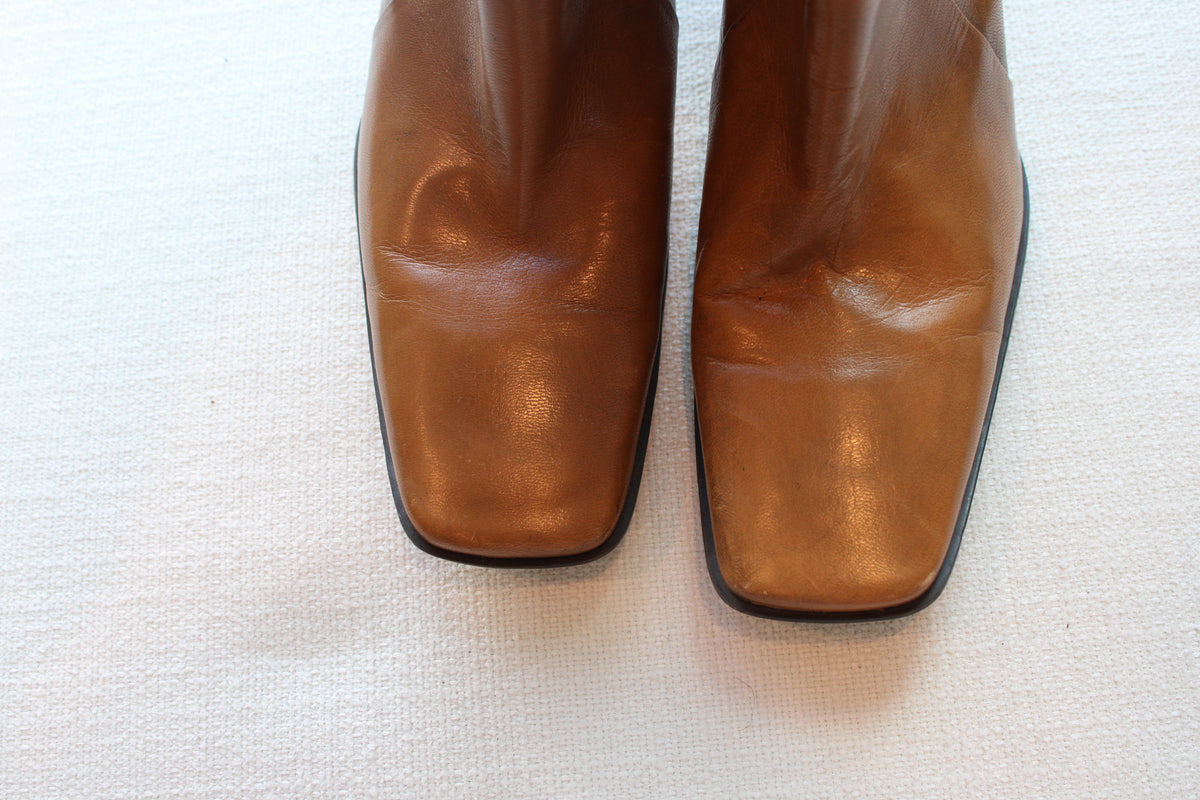 Vintage 1990s Nine West Square-toe Leather Boots